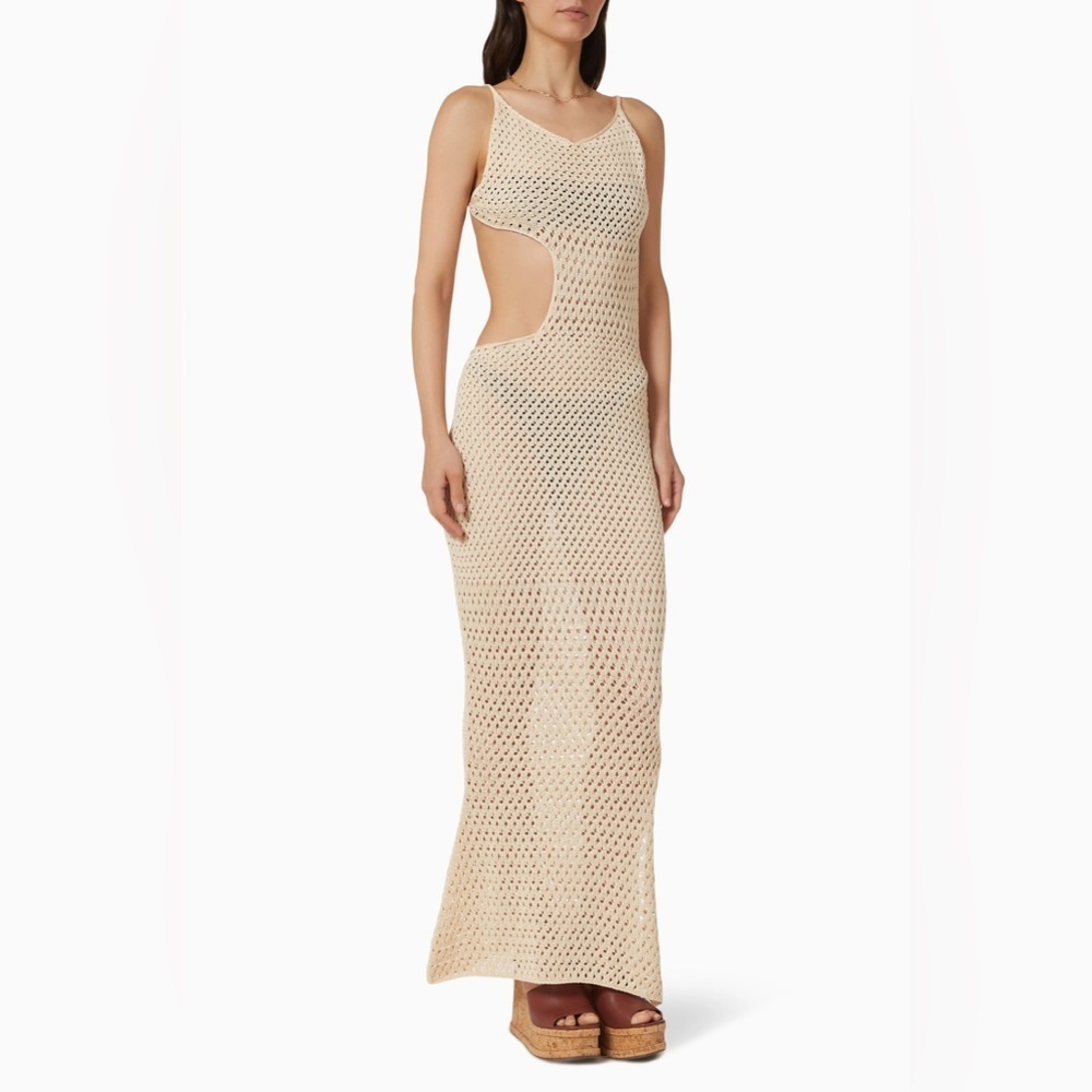 Savannah Morrow Neutral Tiva Open Back Maxi Dress in Pima Cotton Size XS blogger